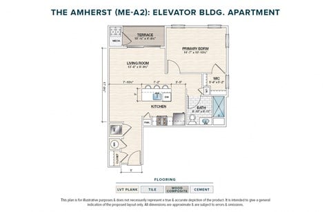 Floor plan for 1 bed, 1 bath, 740 sqft